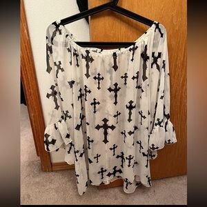 White and Black Cross Pattern Blouse